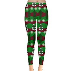 Snow Trees And Stripes Leggings  by bloomingvinedesign