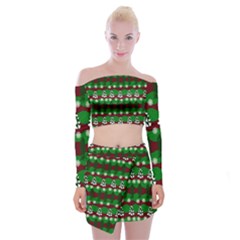 Snow Trees And Stripes Off Shoulder Top With Mini Skirt Set by bloomingvinedesign