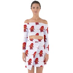 Ghost Halloween Drawing Flower Leaf Off Shoulder Top With Skirt Set by Vaneshart