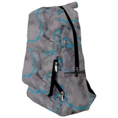 Marble Light Gray With Bright Cyan Blue Veins Texture Floor Background Retro Neon 80s Style Neon Colors Print Luxuous Real Marble Travelers  Backpack by genx