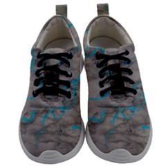 Marble Light Gray With Bright Cyan Blue Veins Texture Floor Background Retro Neon 80s Style Neon Colors Print Luxuous Real Marble Mens Athletic Shoes by genx