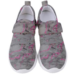 Marble Light Gray With Bright Magenta Pink Veins Texture Floor Background Retro Neon 80s Style Neon Colors Print Luxuous Real Marble Women s Velcro Strap Shoes by genx