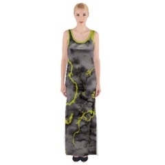 Marble Light Gray With Green Lime Veins Texture Floor Background Retro Neon 80s Style Neon Colors Print Luxuous Real Marble Thigh Split Maxi Dress by genx