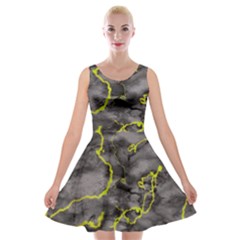 Marble Light Gray With Green Lime Veins Texture Floor Background Retro Neon 80s Style Neon Colors Print Luxuous Real Marble Velvet Skater Dress by genx