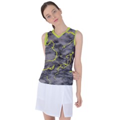 Marble Light Gray With Green Lime Veins Texture Floor Background Retro Neon 80s Style Neon Colors Print Luxuous Real Marble Women s Sleeveless Mesh Sports Top by genx