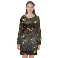 Music Clef Musical Note Background Long Sleeve Chiffon Shift Dress  by HermanTelo