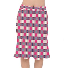 Background Texture Plaid Red Short Mermaid Skirt by HermanTelo