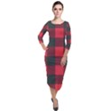 Canadian Lumberjack red and black plaid Canada Quarter Sleeve Midi Velour Bodycon Dress View1