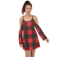 Canadian Lumberjack Red And Black Plaid Canada Kimono Sleeves Boho Dress by snek