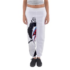 Banksy Graffiti Uk England God Save The Queen Elisabeth With David Bowie Rockband Face Makeup Ziggy Stardust Women s Jogger Sweatpants by snek