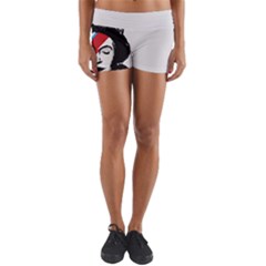 Banksy Graffiti Uk England God Save The Queen Elisabeth With David Bowie Rockband Face Makeup Ziggy Stardust Yoga Shorts by snek