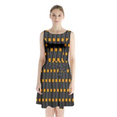 Pattern Illustrations Plaid Sleeveless Waist Tie Chiffon Dress by HermanTelo