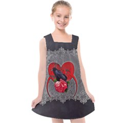 Wonderful Crow On A Heart Kids  Cross Back Dress by FantasyWorld7