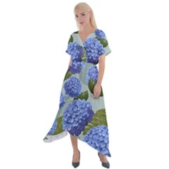 Hydrangea  Cross Front Sharkbite Hem Maxi Dress by Sobalvarro