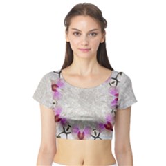 Orchidées Fleurs Abstrait Short Sleeve Crop Top by kcreatif