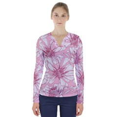 Pink Flowers V-neck Long Sleeve Top by Sobalvarro