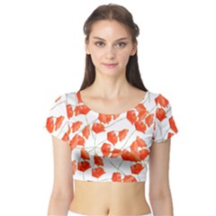 Pattern Coquelicots  Short Sleeve Crop Top by kcreatif