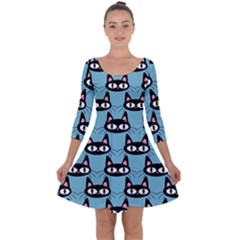 Cute Black Cat Pattern Quarter Sleeve Skater Dress by Valentinaart