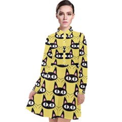 Cute Black Cat Pattern Long Sleeve Chiffon Shirt Dress by Valentinaart