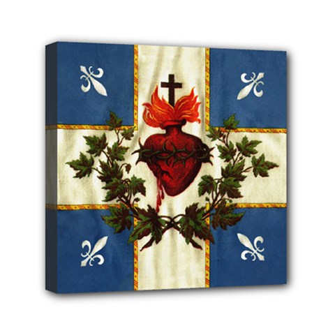 Quebec Flag Drapeau Québec Patriote Carillon Sacré-coeur Christian Catholic Old Vintage With Fleurs De Lys Mini Canvas 6  X 6  (stretched) by Quebec