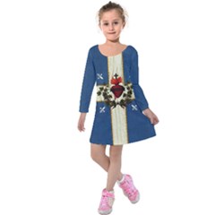 Quebec Flag Drapeau Québec Patriote Carillon Sacré-coeur Christian Catholic Old Vintage With Fleurs De Lys Kids  Long Sleeve Velvet Dress by Quebec