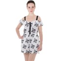 French France Fleur De Lys Metal Pattern black and white antique vintage Ruffle Cut Out Chiffon Playsuit View1