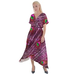 Peacock Feathers Color Plumage Cross Front Sharkbite Hem Maxi Dress by Sapixe