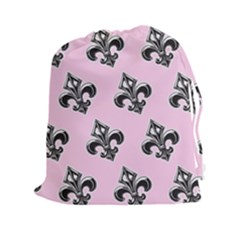 French France Fleur De Lys Metal Pattern Black And White Antique Vintage Pink And Black Rocker Drawstring Pouch (2xl) by Quebec