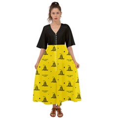 Gadsden Flag Don t Tread On Me Yellow And Black Pattern With American Stars Kimono Sleeve Boho Dress by snek