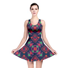 Rhombus Squares And Triangle                                                  Reversible Skater Dress by LalyLauraFLM