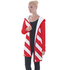 Candy Cane Red White Line Stripes Pattern Peppermint Christmas Delicious Design Longline Hooded Cardigan by genx