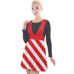 Candy Cane Red White Line Stripes Pattern Peppermint Christmas Delicious Design Plunge Pinafore Velour Dress by genx