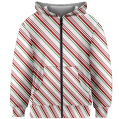 White Candy Cane Pattern With Red And Thin Green Festive Christmas Stripes Kids  Zipper Hoodie Without Drawstring by genx