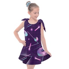 Retrowave Aesthetic Vaporwave Retro Memphis Pattern 80s Design Geometrical Shapes Futurist Pink Blue 3d Kids  Tie Up Tunic Dress by genx