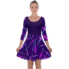 Retrowave Aesthetic Vaporwave Retro Memphis Pattern 80s Design Geometric Shapes Futurist Purple Pink Blue Neon Light Quarter Sleeve Skater Dress by genx