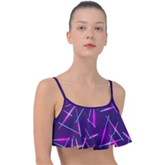 Retrowave Aesthetic Vaporwave Retro Memphis Pattern 80s Design Geometric Shapes Futurist Purple Pink Blue Neon Light Frill Bikini Top by genx