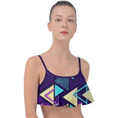 Retrowave Aesthetic Vaporwave Retro Memphis Triangle Pattern 80s Yellow Turquoise Purple Frill Bikini Top by genx