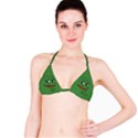 Pepe The Frog Smug face with smile and hand on chin meme Kekistan all over print green Bikini Top View1