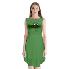 Pepe The Frog Smug Face With Smile And Hand On Chin Meme Kekistan All Over Print Green Sleeveless Chiffon Dress   by snek