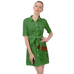 Pepe The Frog Smug Face With Smile And Hand On Chin Meme Kekistan All Over Print Green Belted Shirt Dress by snek