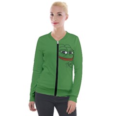 Pepe The Frog Smug Face With Smile And Hand On Chin Meme Kekistan All Over Print Green Velour Zip Up Jacket by snek