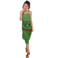 Pepe The Frog Smug Face With Smile And Hand On Chin Meme Kekistan All Over Print Green Waist Tie Cover Up Chiffon Dress by snek