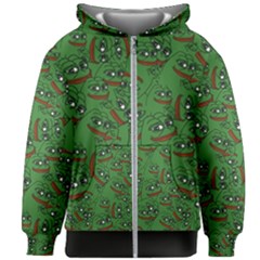 Pepe The Frog Perfect A-ok Handsign Pattern Praise Kek Kekistan Smug Smile Meme Green Background Kids  Zipper Hoodie Without Drawstring by snek