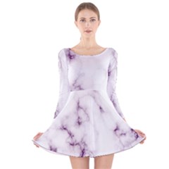 White Marble Violet Purple Veins Accents Texture Printed Floor Background Luxury Long Sleeve Velvet Skater Dress by genx