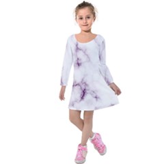 White Marble Violet Purple Veins Accents Texture Printed Floor Background Luxury Kids  Long Sleeve Velvet Dress by genx