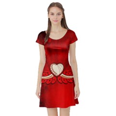 Love, Wonderful Elegant Heart Short Sleeve Skater Dress by FantasyWorld7