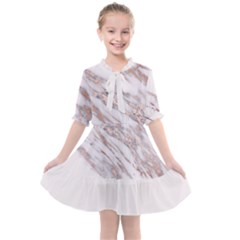 Marble With Metallic Rose Gold Intrusions On Gray White Stone Texture Pastel Pink Background Kids  All Frills Chiffon Dress by genx