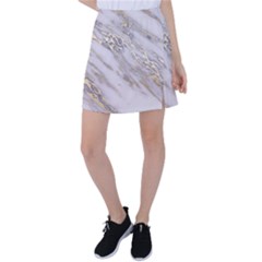 Marble With Metallic Gold Intrusions On Gray White Stone Texture Pastel Rose Pink Background Tennis Skirt by genx