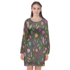 Floral Pattern Long Sleeve Chiffon Shift Dress  by Valentinaart