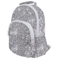 Silver And White Glitters Metallic Finish Party Texture Background Imitation Rounded Multi Pocket Backpack by genx